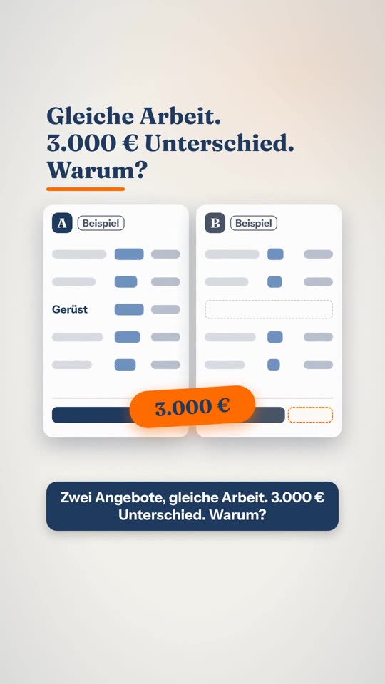 Reel cover in German: Gleiche Arbeit. 3.000 € Unterschied. Warum? Two quotes side by side.